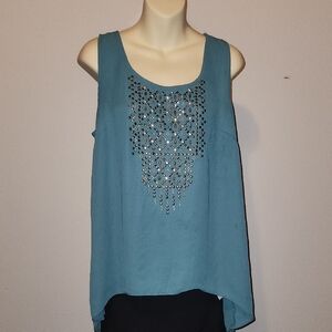 Studio Y Embellished Teal Sleeveless Top